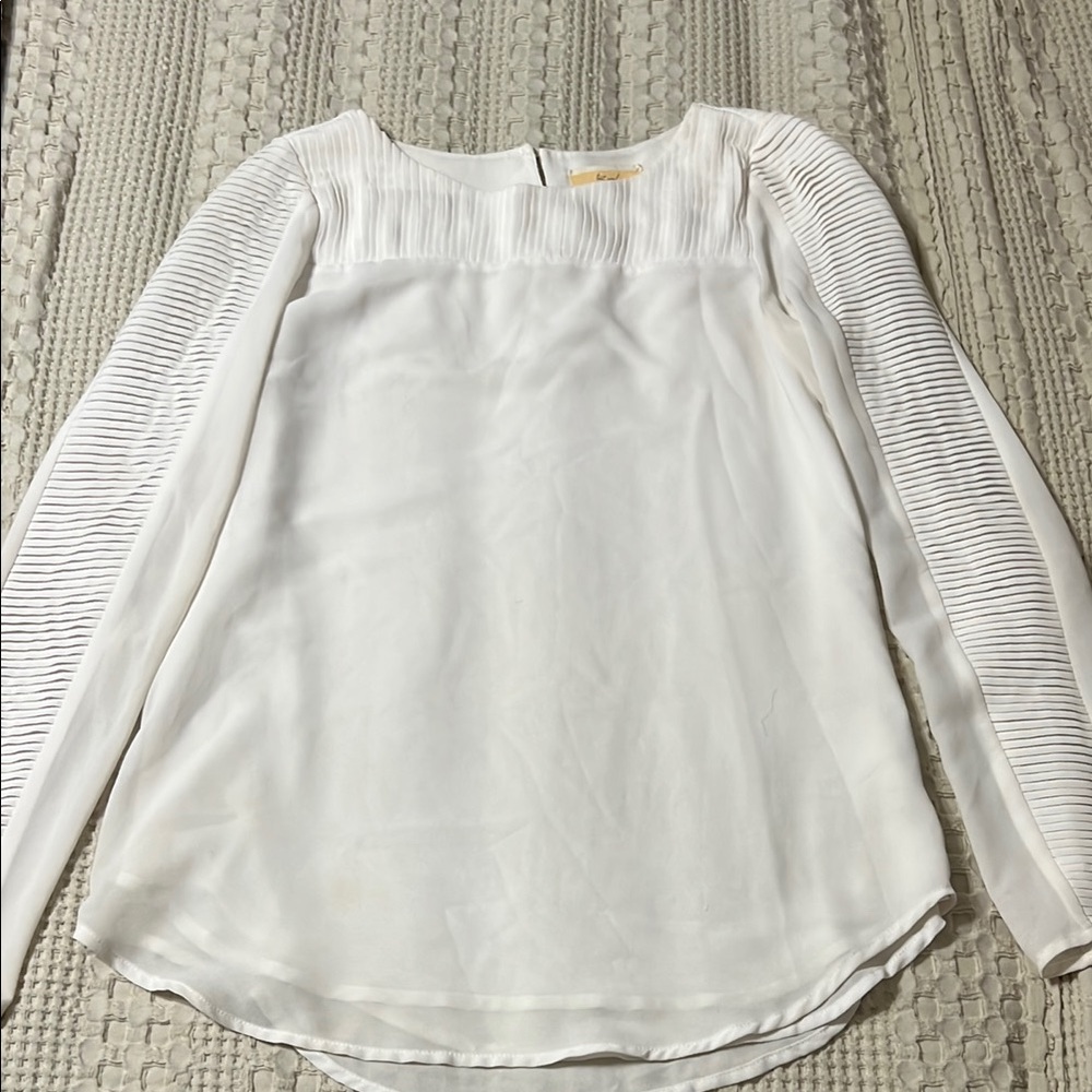 White Long Sleeve Blouse with Textured Sleeves